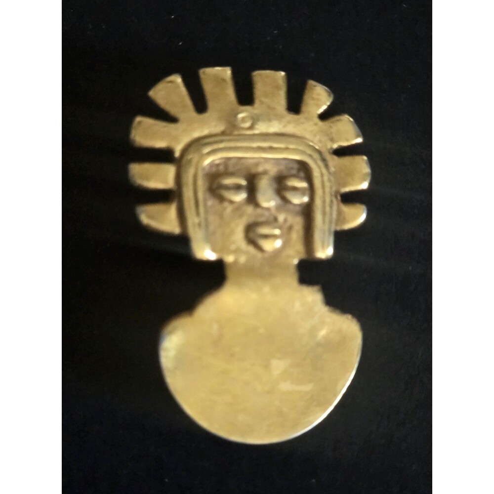 VTG Alva Museum Replica Man of the Sun Gold Tone Pin – Pre-Col Maya/Aztec Style